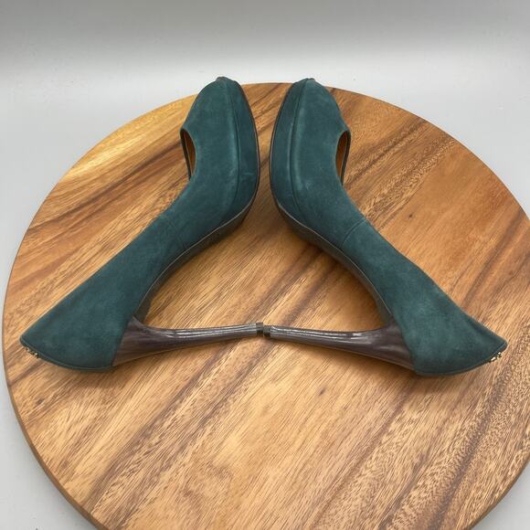 Coach High Heels Womens Size 9 B Green Leather Going Out Formal Peep Toe Shoes - Picture 6 of 8